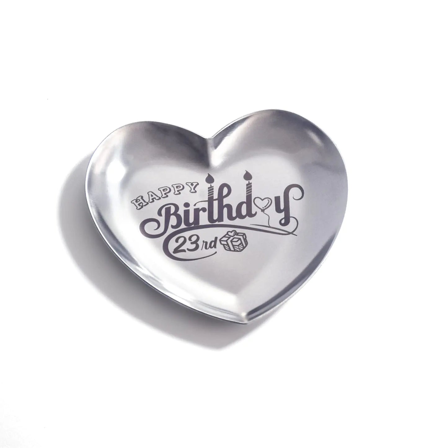 VWALK Happy 23rd Birthday Stainless Steel Jewelry Tray Gifts Laser Engraved Heart Shape Dish Personalized 23rd Birthday Gifts for Daughter Sister Girlfriend Friends