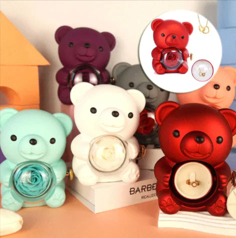 Eternal Rose Teddy Bear Jewelry Box with Rotating Drawer – The Perfect Gift for Her