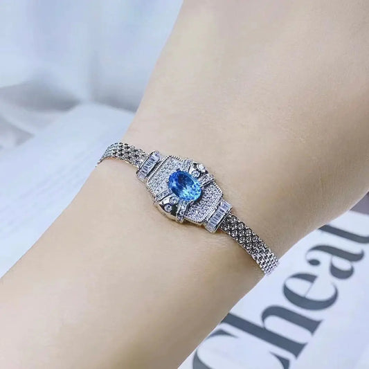 Women's S925 Sterling Silver Topaz Crystal Bracelet