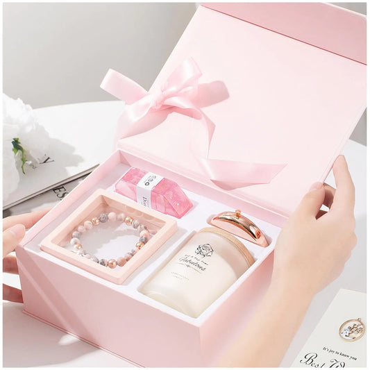 Gifts for Women Scented Candle Gift Set with Rose Handmade Soap & Pink Zebra Jasper Bracelet… Gift Ideas for Women Lavender Aromatherapy Candle Birthday Gift Relaxation Gifts Self Care Gifts