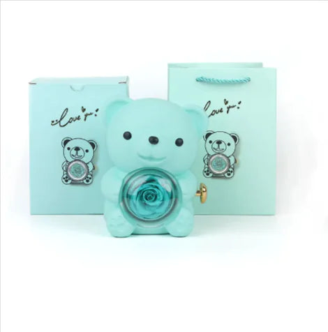 Eternal Rose Teddy Bear Jewelry Box with Rotating Drawer – The Perfect Gift for Her