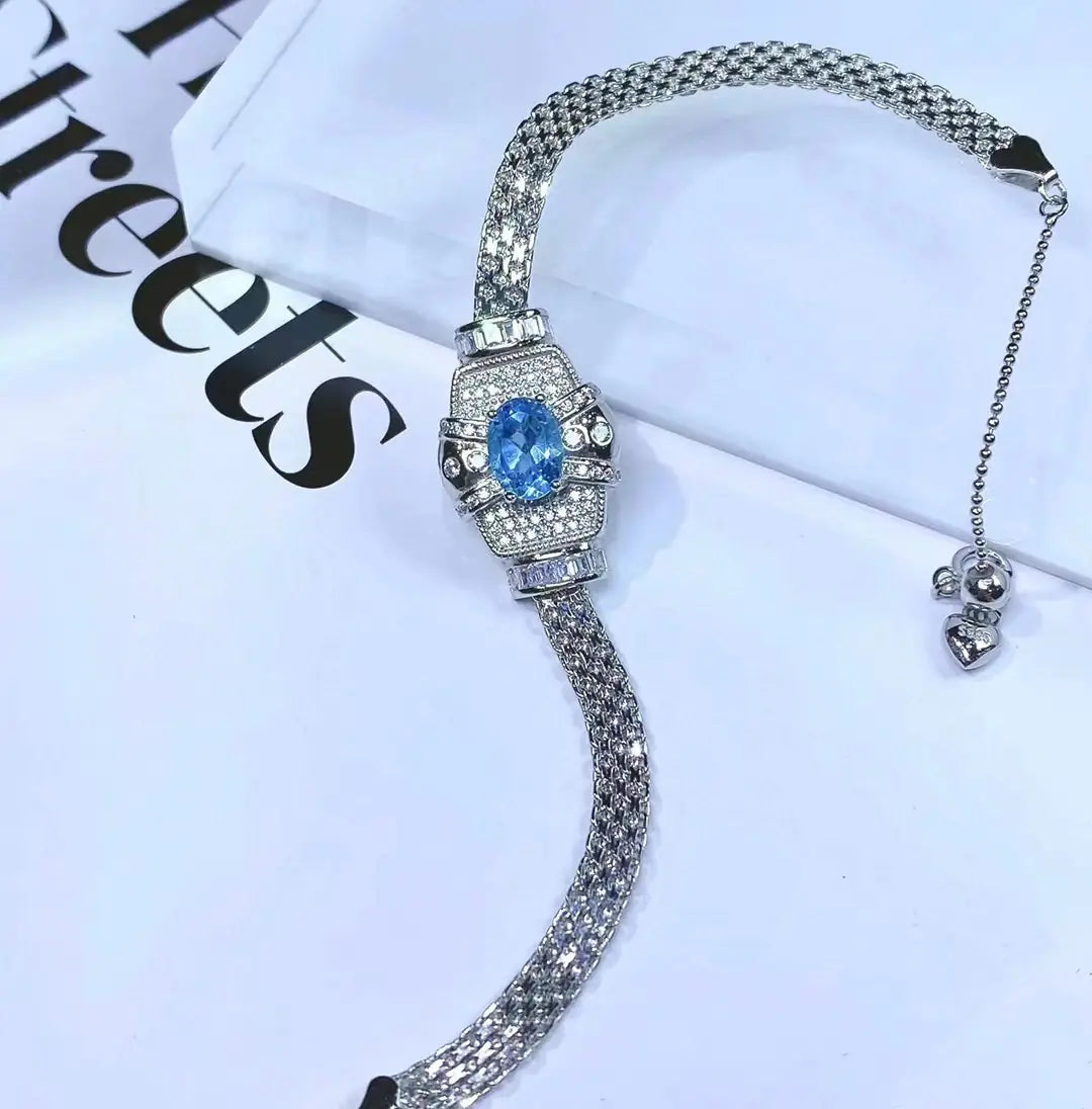 Women's S925 Sterling Silver Topaz Crystal Bracelet