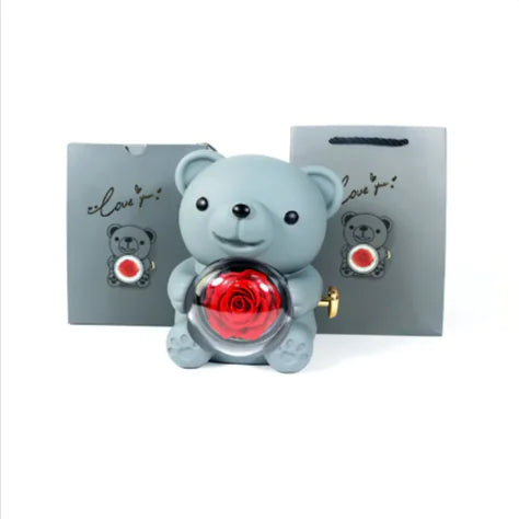 Eternal Rose Teddy Bear Jewelry Box with Rotating Drawer – The Perfect Gift for Her