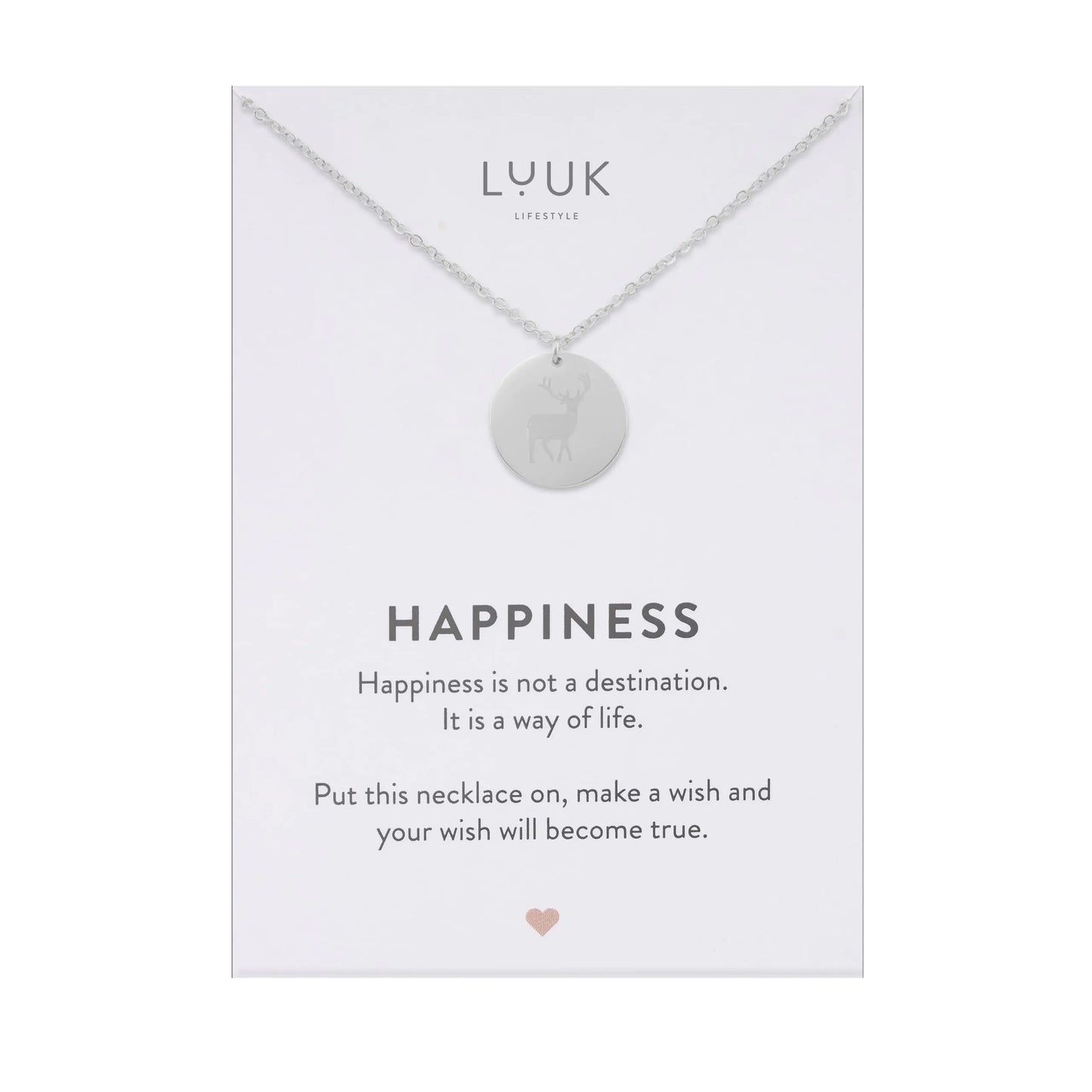 LUUK LIFESTYLE stainless steel necklace with deer coin pendant 50cm adjustable chain length simple design gift idea for women silver
