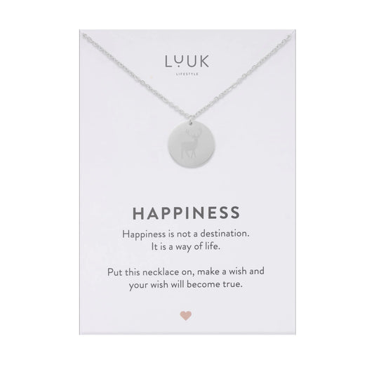 LUUK LIFESTYLE stainless steel necklace with deer coin pendant 50cm adjustable chain length simple design gift idea for women silver