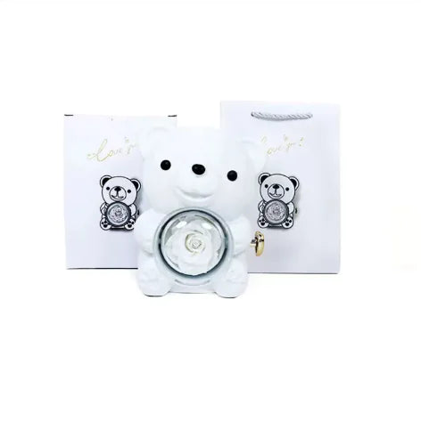 Eternal Rose Teddy Bear Jewelry Box with Rotating Drawer – The Perfect Gift for Her
