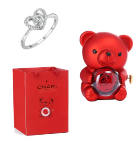 Eternal Rose Teddy Bear Jewelry Box with Rotating Drawer – The Perfect Gift for Her