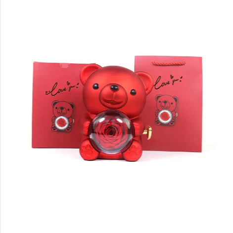 Eternal Rose Teddy Bear Jewelry Box with Rotating Drawer – The Perfect Gift for Her
