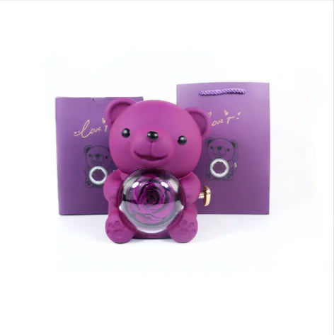 Eternal Rose Teddy Bear Jewelry Box with Rotating Drawer – The Perfect Gift for Her