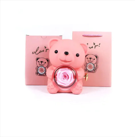 Eternal Rose Teddy Bear Jewelry Box with Rotating Drawer – The Perfect Gift for Her
