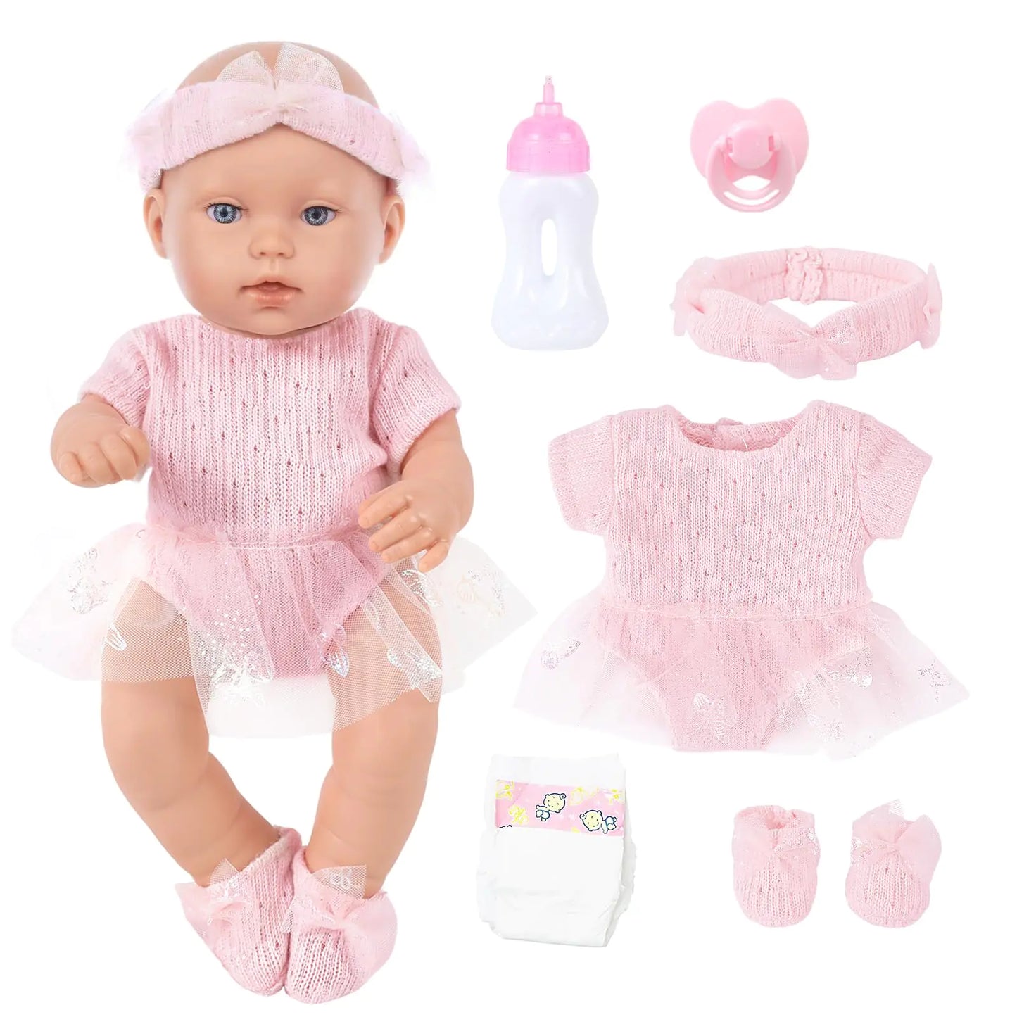 BDDOLL 12 Inch Baby Doll Clothes and Accessories with Baby Dolls Bottles Nipple Diaper Gift Idea for Ages 3+