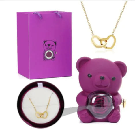 Eternal Rose Teddy Bear Jewelry Box with Rotating Drawer – The Perfect Gift for Her