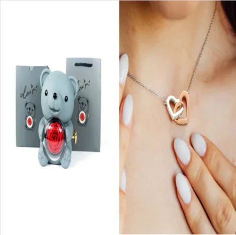 Eternal Rose Teddy Bear Jewelry Box with Rotating Drawer – The Perfect Gift for Her