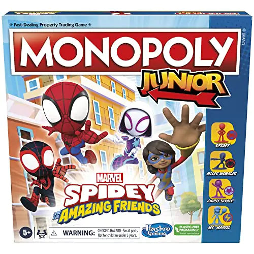 Monopoly Junior: Marvel Spidey and His Amazing Friends Edition Board Game for Kids Ages 5+ with Artwork from The Animated Series Kids Board Games (English)