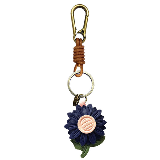 ZOUITY Leather Leaf Fruit Keychain Retro AccessoriesCute Keychains for Women Wallet BagPurse Keyring HolderWomens Key Organizer and Keychains Pendant Charms(Blue Daisy)