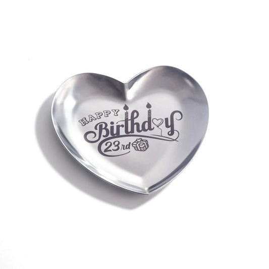 VWALK Happy 23rd Birthday Stainless Steel Jewelry Tray Gifts Laser Engraved Heart Shape Dish Personalized 23rd Birthday Gifts for Daughter Sister Girlfriend Friends