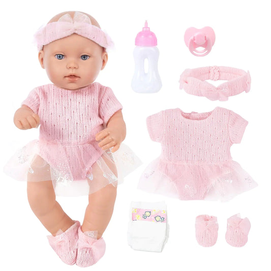 BDDOLL 12 Inch Baby Doll Clothes and Accessories with Baby Dolls Bottles Nipple Diaper Gift Idea for Ages 3+