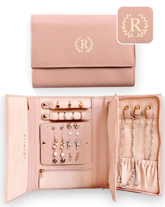 COSMIYA Personalized Initial Travel Jewelry Case - Monogram Custom Gifts For Women Bridesmaid Gifts Travel Jewelry Organizer Customized Travel Jewelry Box Birthday Gifts For Mom