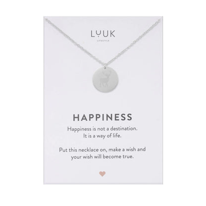 LUUK LIFESTYLE stainless steel necklace with deer coin pendant 50cm adjustable chain length simple design gift idea for women silver