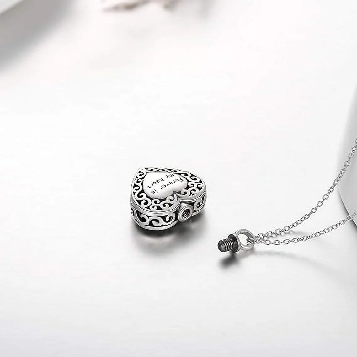 SOULMEET 925 Sterling Silver Heart Urn Necklaces Engraved Pawprint Forever in My Heart Cremation Keepsake Necklace for Ashes Pet Ashes Jewelry Gift for Women