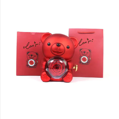Eternal Rose Teddy Bear Jewelry Box with Rotating Drawer – The Perfect Gift for Her