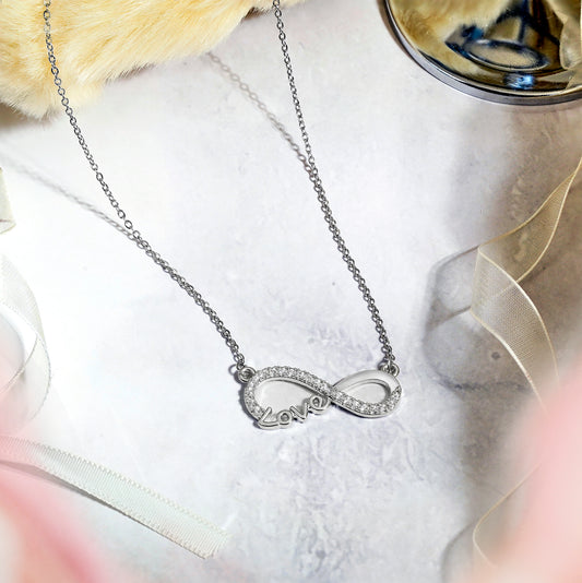 Jeenmata Infinity Love Pendant Necklace - Meaningful Jewelry for Her - Anniversary Gift in 18K White Gold Plated