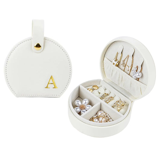 Travel Jewelry CasePersonalized Jewelry BoxElegant Half-Moon Design with Personalized Golden Initial CasePersonalized Gifts for WomenJewelry organizer;Personalized Gifts for Women or Friends(A)