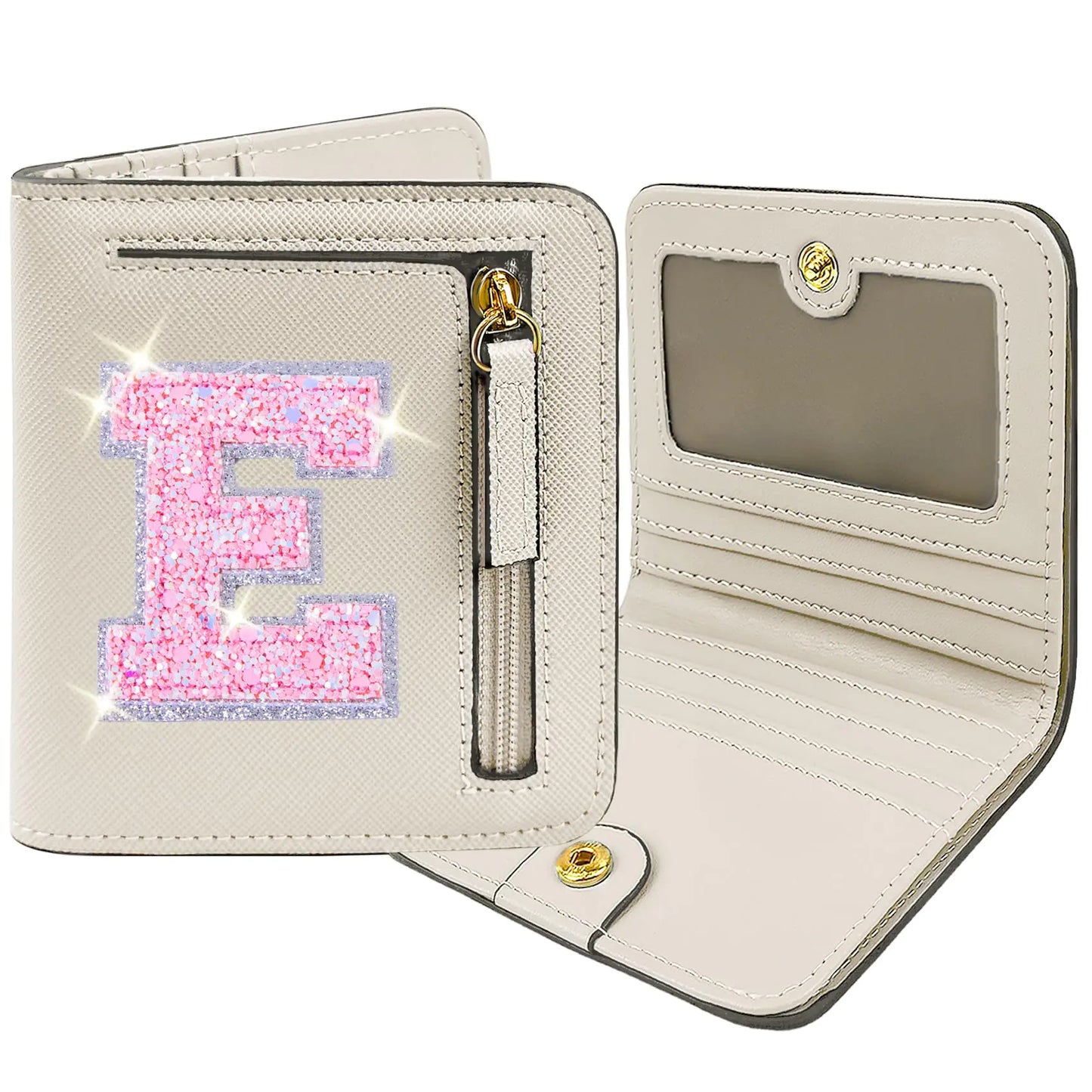COSHAYSOO Initial RFID Wallet Small Birthday Christmas Easter Stocking Stuffer Gifts Idea for Her Flower Girls Bridesmaids Bachelorette Wedding Anniversary Party Favor Personalized Presents Cream E